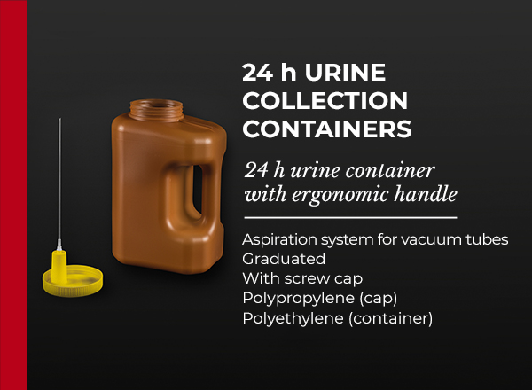24h urine container with ergonomic handle aspiration system