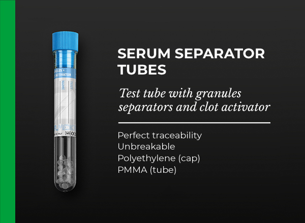 test tube with granules separators and clot activator