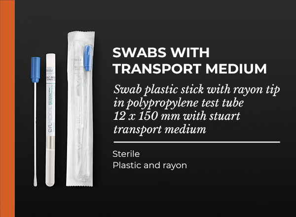 swab plastic with rayon tip in polypropylene test tube with stuart transport medium