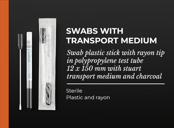 swab plastic stick with rayon tip with stuart transport medium and charcoal